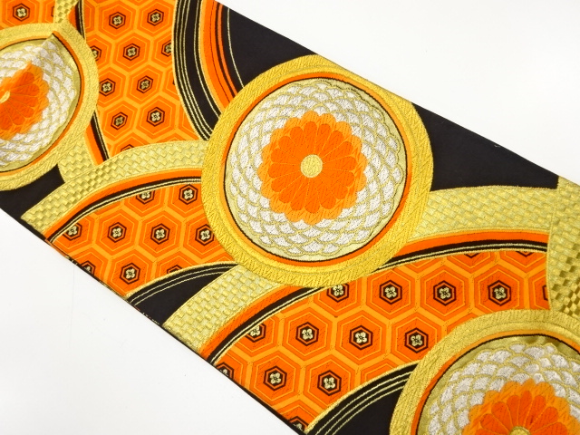 JAPANESE KIMONO / ANTIQUE FUKURO OBI / SILK / WOVEN KIKU